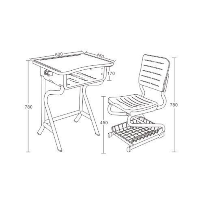 UC-A0602 Classroom Plastic Single Student Desk And Chair